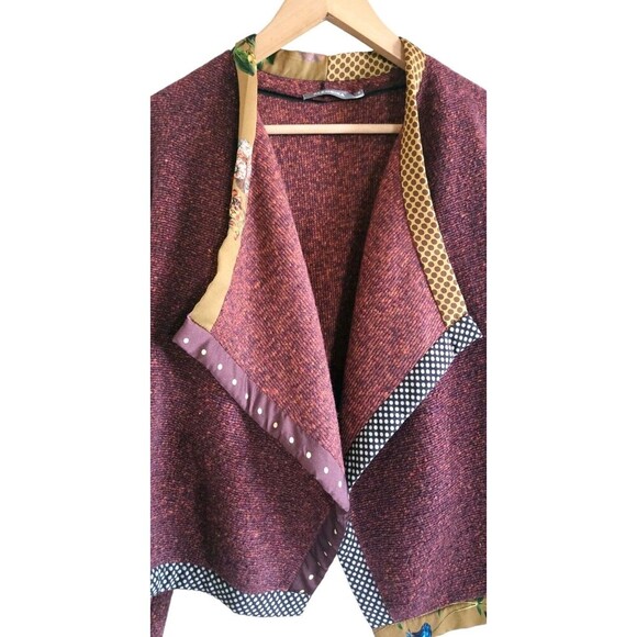 Alembika Open Front Cardigan Women's L Red Knit Wool Blend Sweater Artsy - Picture 3 of 8
